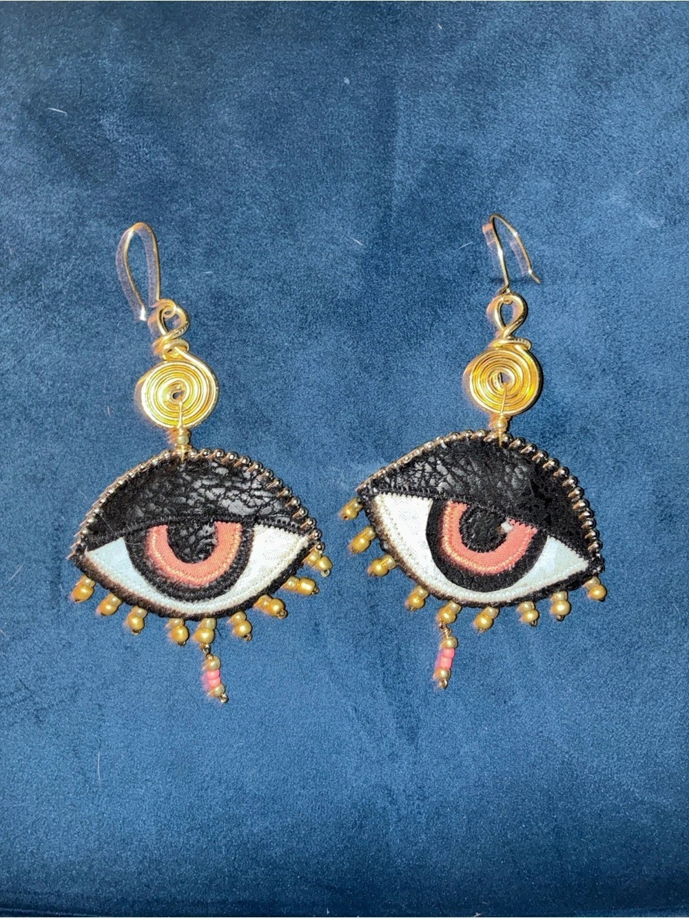 Eye Drop Earrings in Black & Gold Like New